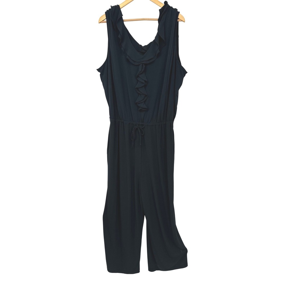 Denim 24/7 Jumpsuit Women 2X Black Ruffle Sleeveless Pockets Travel Minimalist